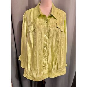 Lara Lane Women's Plus 24W Green Button-Up Shirt Long Sleeve Casual